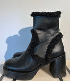 Simon Miller Low Raid Black Leather Shearling Trim Ankle Zip Boots Size 40