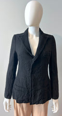Black wool blazer by Y's by Yohji Yamamoto, size 2, tailored fit with classic lapels and sleek design for sophisticated style.