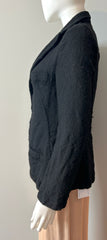 Black wool blazer by Y's by Yohji Yamamoto, tailored fit, featuring classic lapels and structured design, size 2.