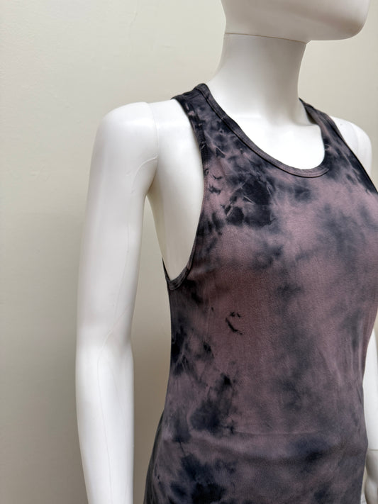 Raquel Allegra cotton tie-dye tank top with sleeveless design and relaxed fit, featuring vibrant blue and white tie-dye pattern.