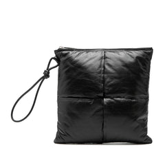 Black Bottega Veneta Leather Intrecciato Padded Square Pouch with sleek design and woven leather texture.