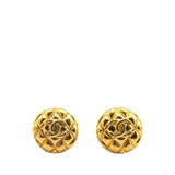 Gold Plated CC Quilted Round Clip on Earrings Gold - Lab Luxury Resale