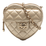 Pre-Owned Chanel Mini Metallic Lambskin CC in Love Heart Crossbody Gold