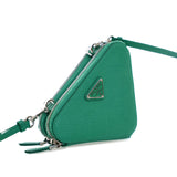 Mini Saffiano Lux Double Triangle Satchel Green - Lab Luxury Resale