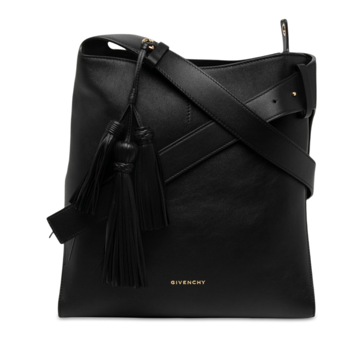 Medium Leather Belted Shoulder Bag Black - Lab Luxury Resale