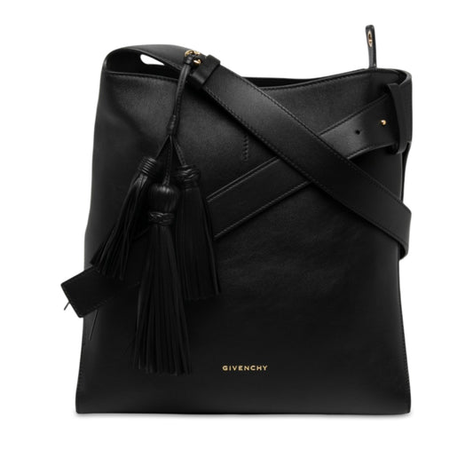 Medium Leather Belted Shoulder Bag Black - Lab Luxury Resale