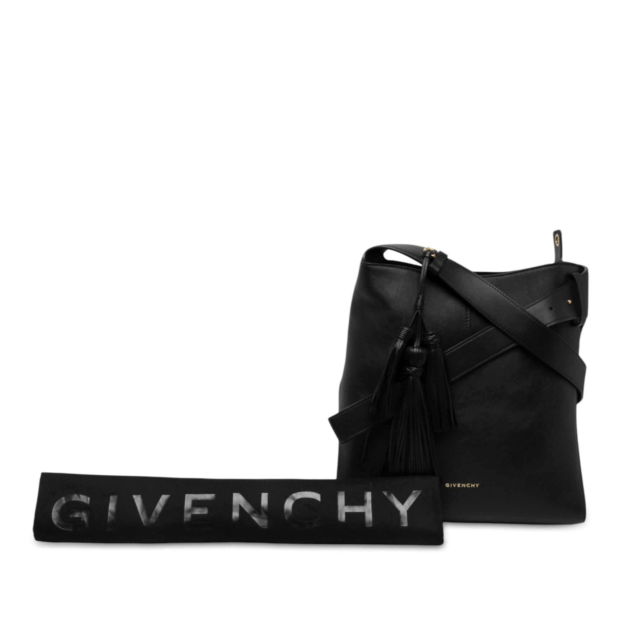 Medium Leather Belted Shoulder Bag Black - Lab Luxury Resale