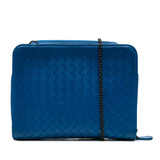 Nappa Intrecciato Zip Around Wallet On Chain Blue - Lab Luxury Resale