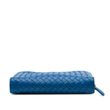 Nappa Intrecciato Zip Around Wallet On Chain Blue - Lab Luxury Resale