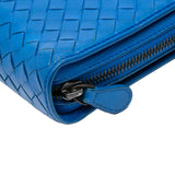 Nappa Intrecciato Zip Around Wallet On Chain Blue - Lab Luxury Resale