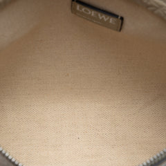 LOEWE Embossed Anagram Leather Repeat T clutch bag with textured surface and sleek design, featuring signature branding and compact size.
