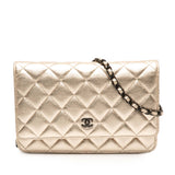 Pre-Owned Chanel CC Quilted Metallic Lambskin Wallet on Chain Gold