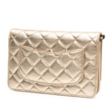 CC Quilted Metallic Lambskin Wallet on Chain Gold - Lab Luxury Resale