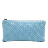 Small Nappa Intrecciato Zip Pouch Blue - Lab Luxury Resale