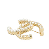 Gold Plated CC Faux Pearl Rhinestone Brooch Gold - Lab Luxury Resale