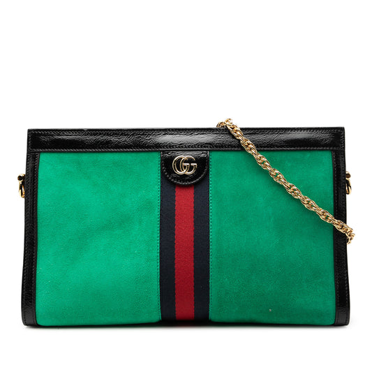 Medium Suede Web Ophidia Chain Crossbody Green - Lab Luxury Resale