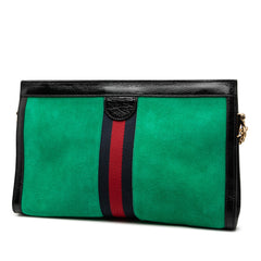 Medium Suede Web Ophidia Chain Crossbody Green - Lab Luxury Resale