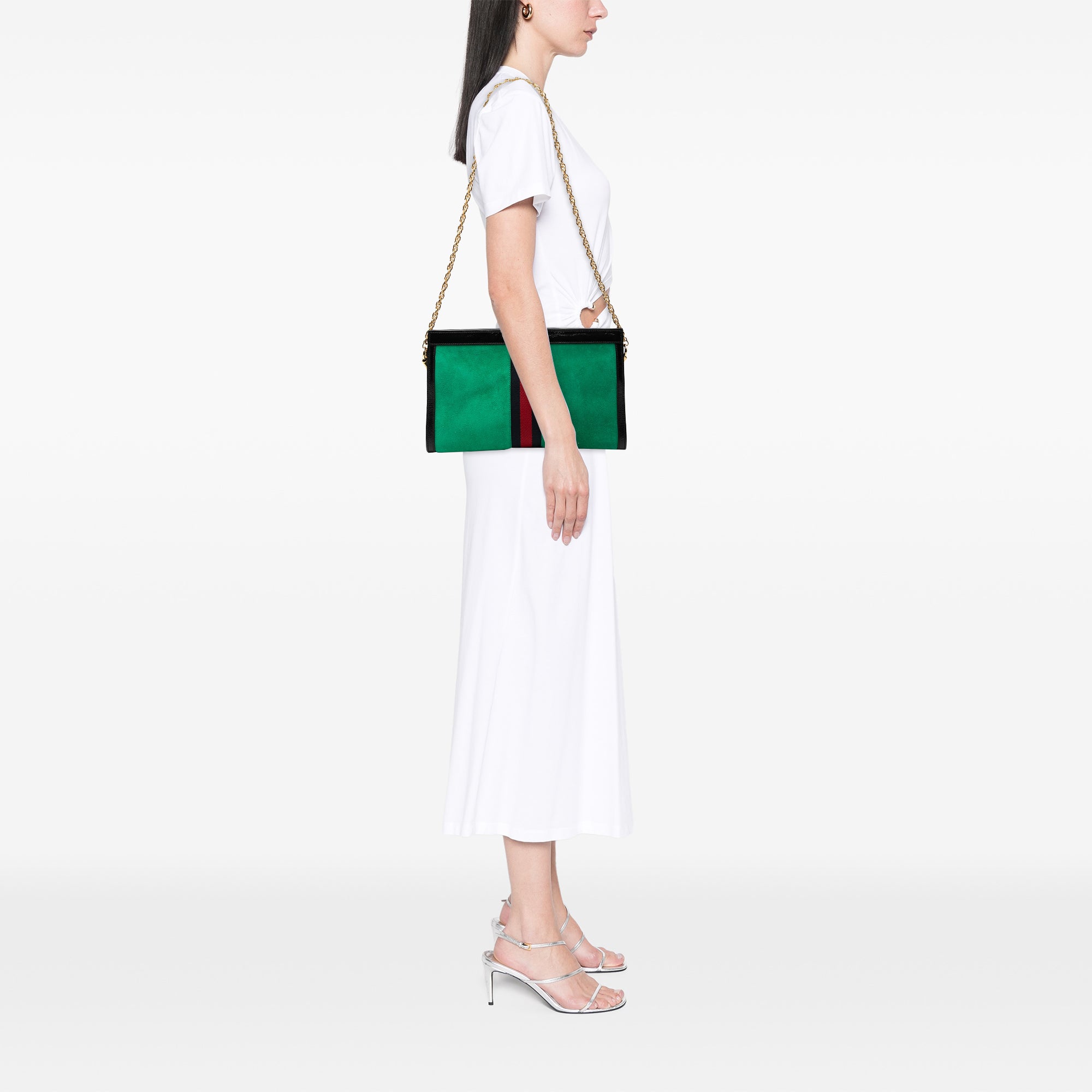 Medium Suede Web Ophidia Chain Crossbody Green - Lab Luxury Resale