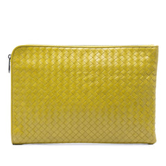 Bottega Veneta large Nappa Intrecciato zip pouch shown with woven leather texture and silver zipper detail.