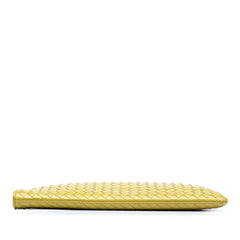 Bottega Veneta large Nappa Intrecciato leather zip pouch featuring woven design and silver zipper detail.