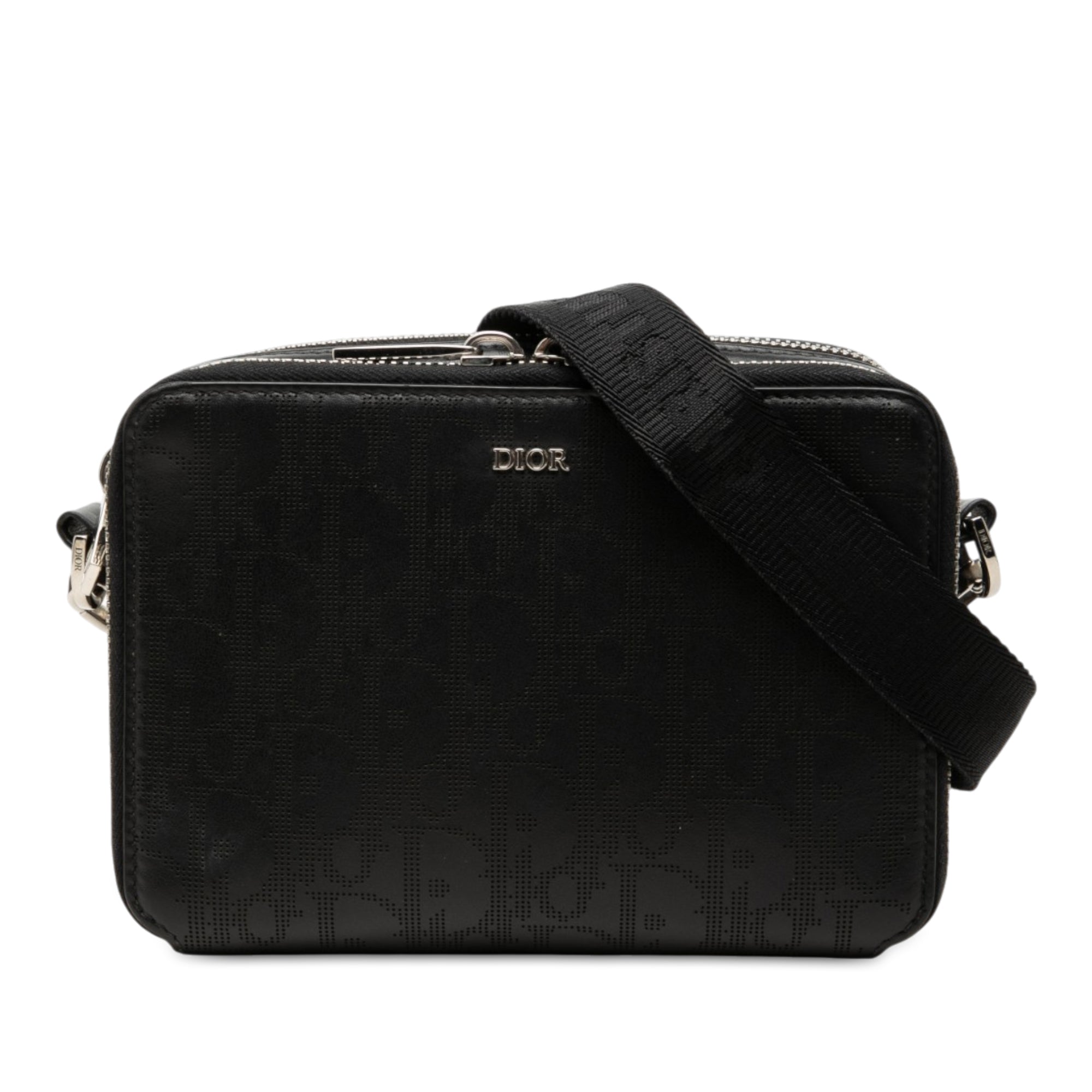 Oblique Perforated Calfskin Galaxy Pouch with Strap Black - Lab Luxury Resale