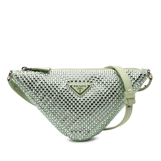 Satin Crystal Embellished Triangle Pouch Green - Lab Luxury Resale