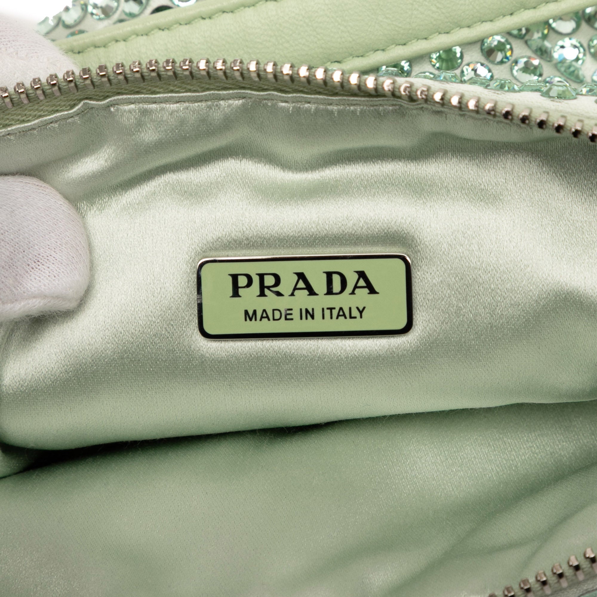 Satin Crystal Embellished Triangle Pouch Green - Lab Luxury Resale