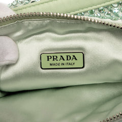 Satin Crystal Embellished Triangle Pouch Green - Lab Luxury Resale