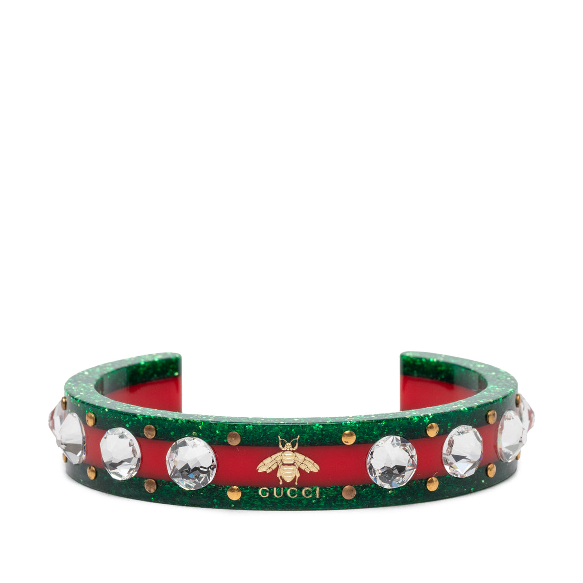 Resin and Strass Web Bee Cuff Bracelet Green - Lab Luxury Resale
