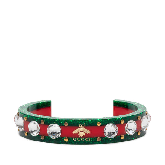 Resin and Strass Web Bee Cuff Bracelet Green - Lab Luxury Resale