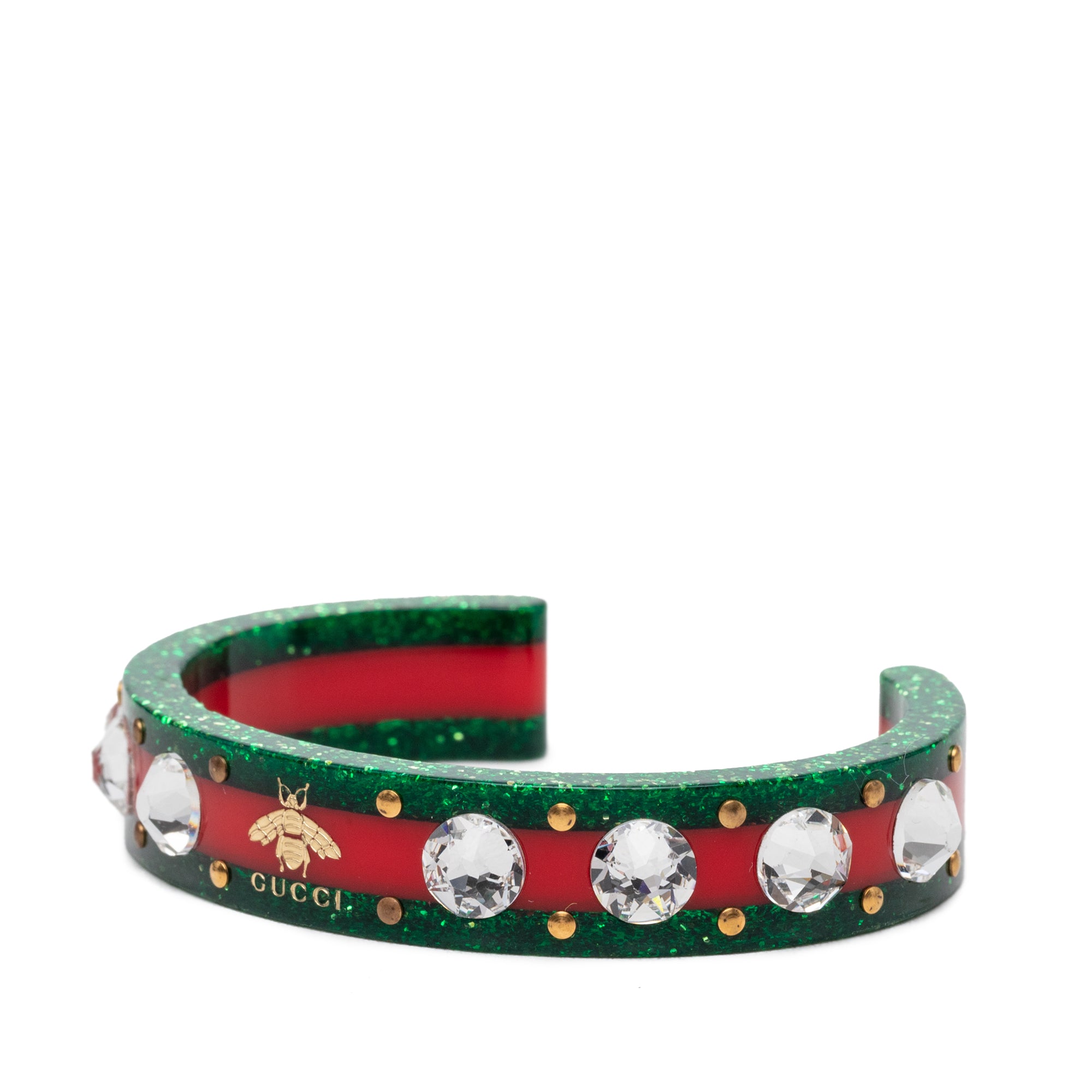 Resin and Strass Web Bee Cuff Bracelet Green - Lab Luxury Resale