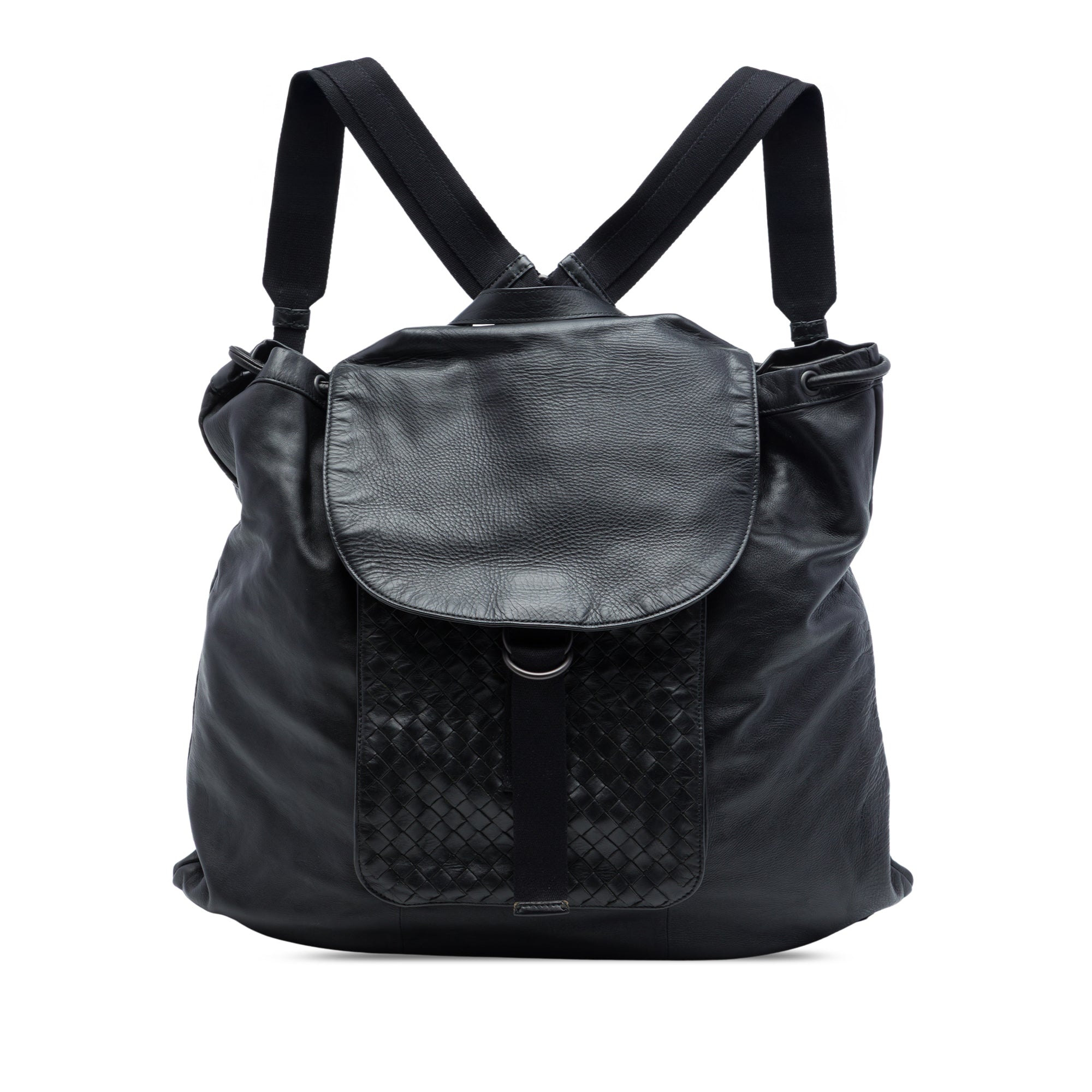 Intrecciato Trimmed Leather Drawstring Backpack Black - Lab Luxury Resale