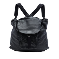 Intrecciato Trimmed Leather Drawstring Backpack Black - Lab Luxury Resale