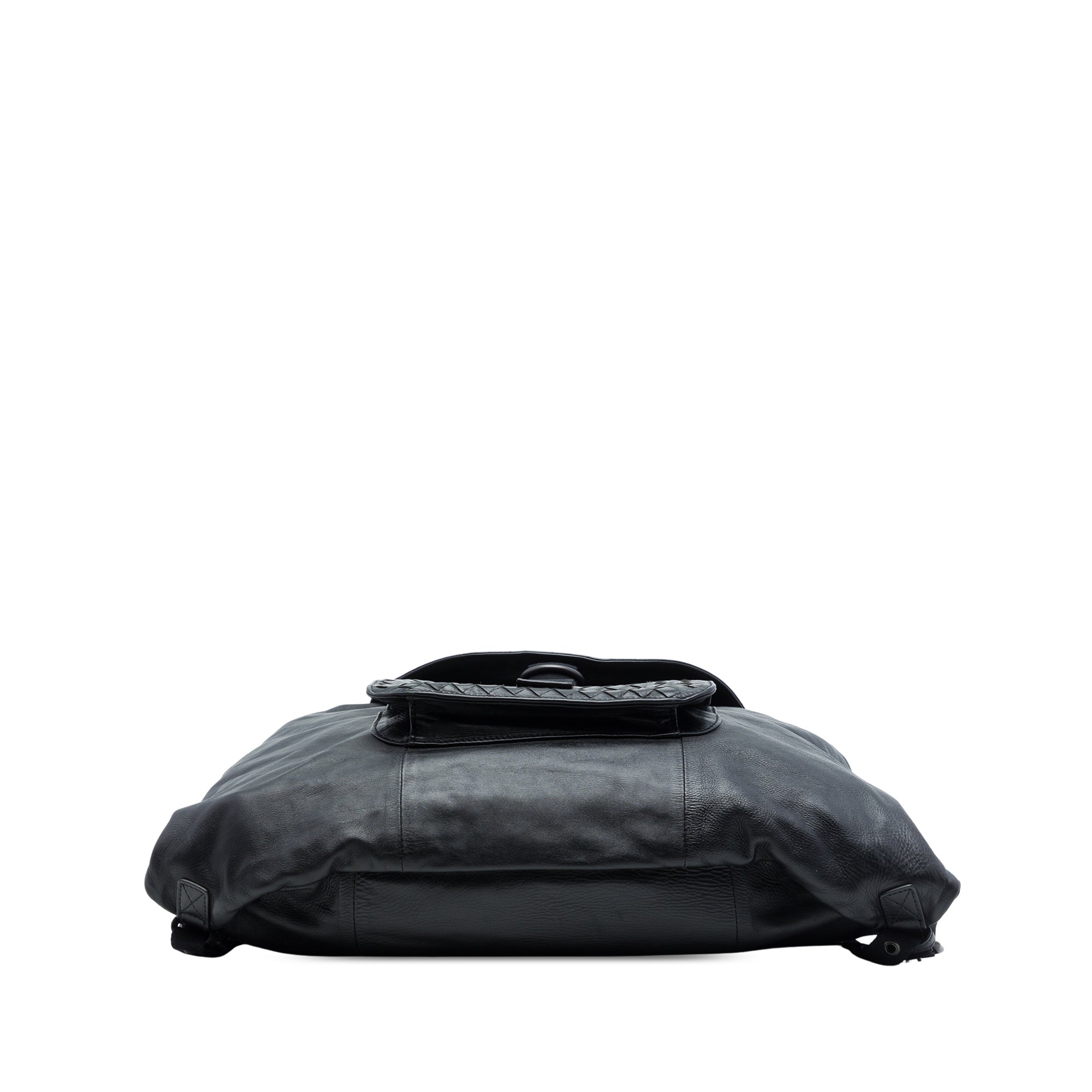 Intrecciato Trimmed Leather Drawstring Backpack Black - Lab Luxury Resale