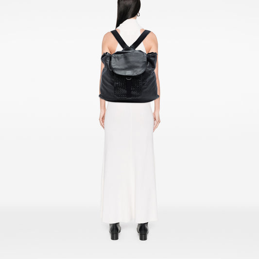 Intrecciato Trimmed Leather Drawstring Backpack Black - Lab Luxury Resale