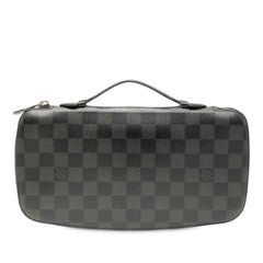 Louis Vuitton Damier Graphite Atoll organizer SLG in black with Louis Vuitton logo, featuring multiple compartments for accessories.