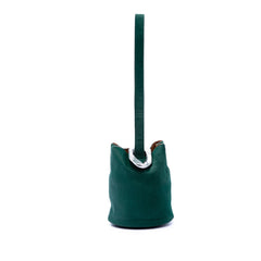 Bottega Veneta small green pony hair drop bucket bag with sleek design and woven detailing.