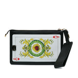 Printed Calfskin Playing Card Wristlet Clutch Black - Lab Luxury Resale