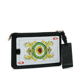 Printed Calfskin Playing Card Wristlet Clutch Black - Lab Luxury Resale