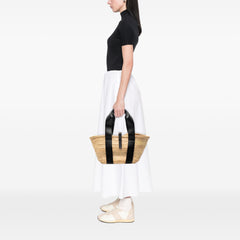 Medium Raffia and Smooth Calfskin Sense Basket Tote Beige - Lab Luxury Resale