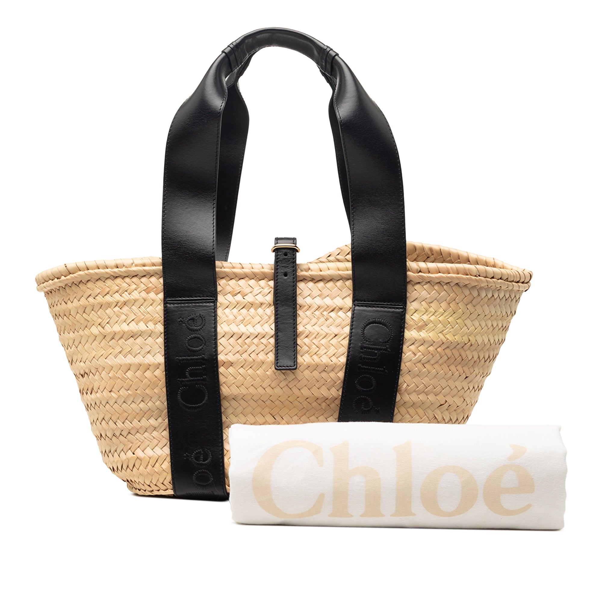 Medium Raffia and Smooth Calfskin Sense Basket Tote Beige - Lab Luxury Resale
