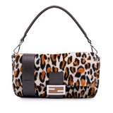 Leopard Print Calf Hair Baguette Satchel Brown - Lab Luxury Resale