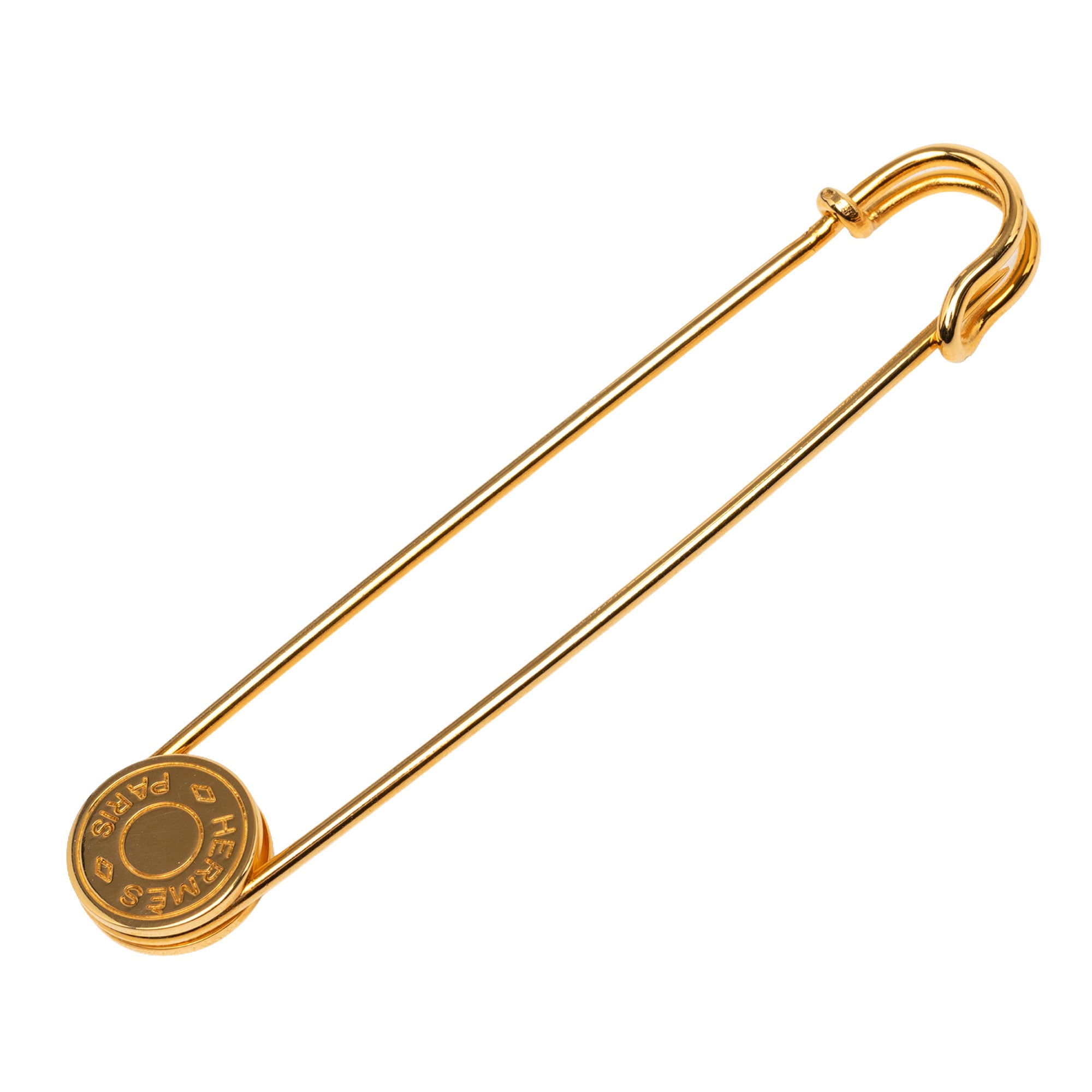 Gold Plated Clou de Selle Safety Pin Brooch Gold - Lab Luxury Resale