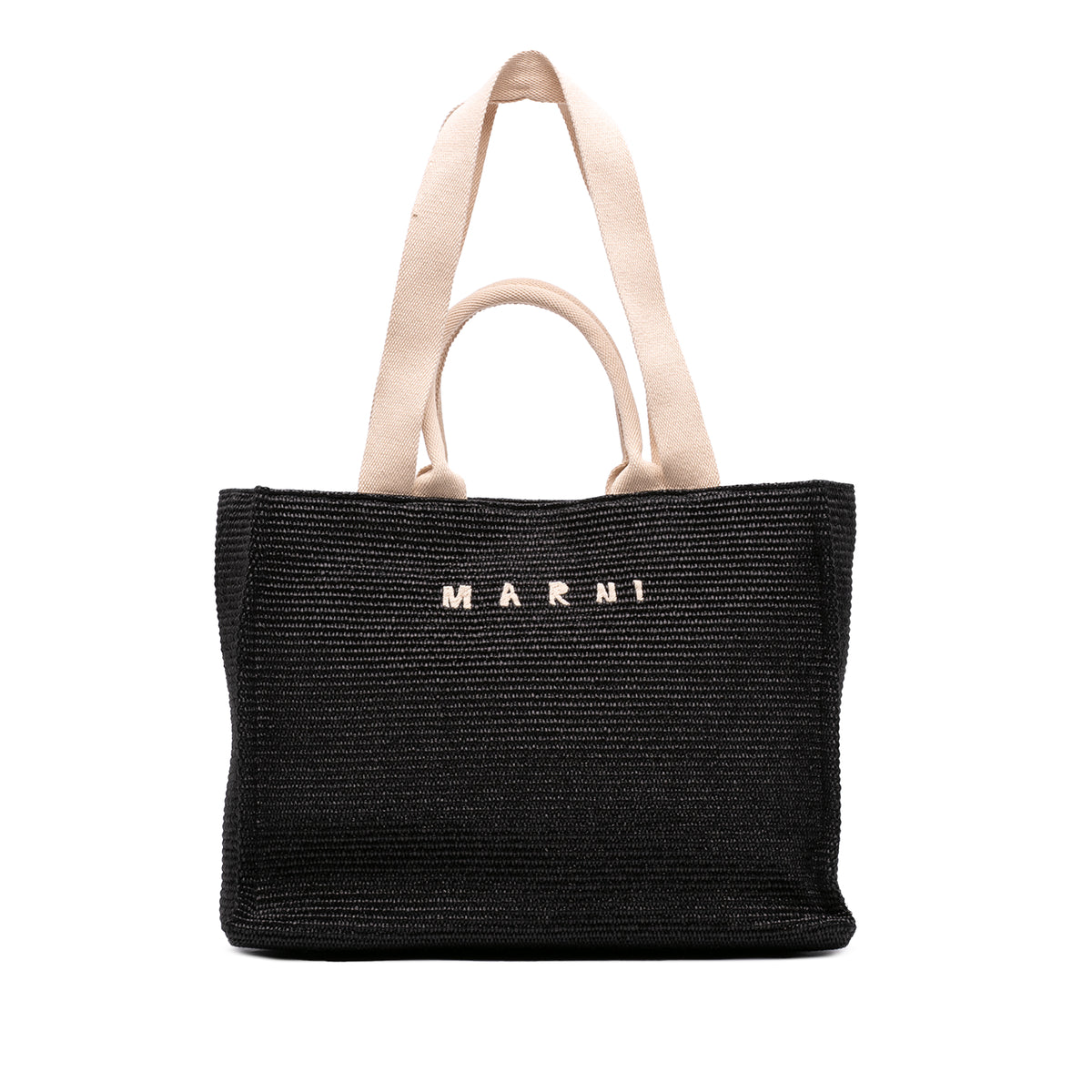 Raffia Effect Nylon Embroidered Logo North West Shopping Tote Black - Lab Luxury Resale