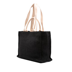 Raffia Effect Nylon Embroidered Logo North West Shopping Tote Black - Lab Luxury Resale