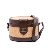 Medium Raffia and Calfskin Triomphe Tambour Vanity Bag Brown - Lab Luxury Resale
