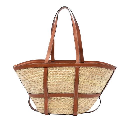 Medium Raffia Gridded Classic Panier Tote Beige - Lab Luxury Resale