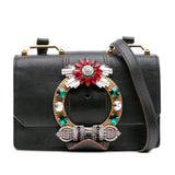 Miu Miu Goatskin Madras Soft Calf Crystal Embellished Crossbody Black