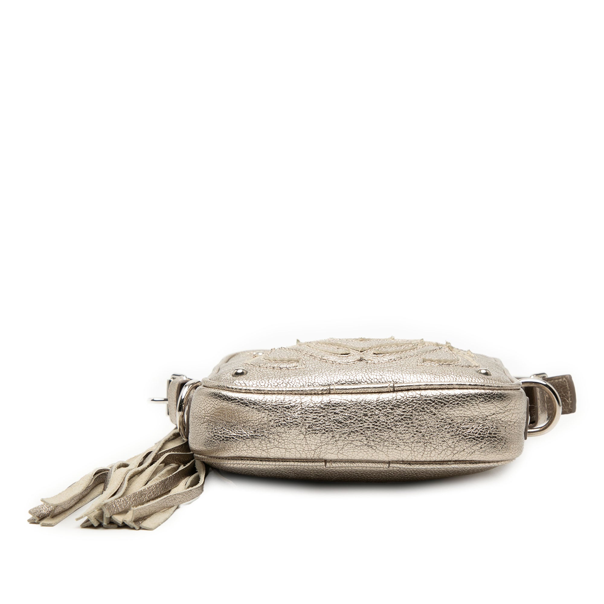 Mini Metallic Goatskin Anagram Tassel Crossbody Silver - Lab Luxury Resale