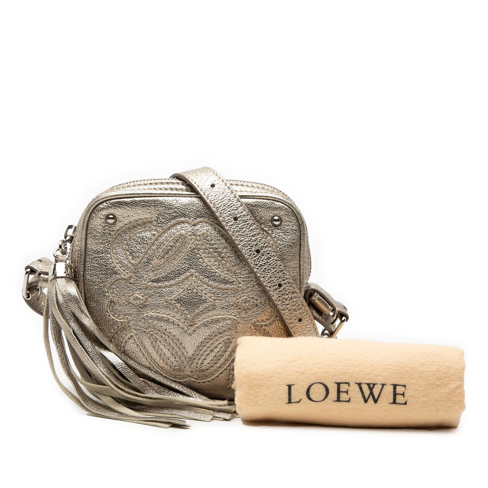 Mini Metallic Goatskin Anagram Tassel Crossbody Silver - Lab Luxury Resale